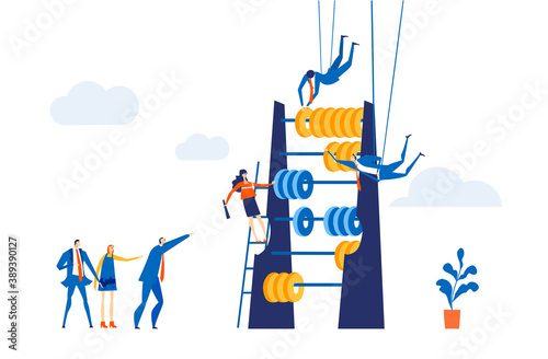 Team of successful business people, bankers working with abacus, calculating profit, expenses, discussing financial strategy for the future. Business concept illustration 