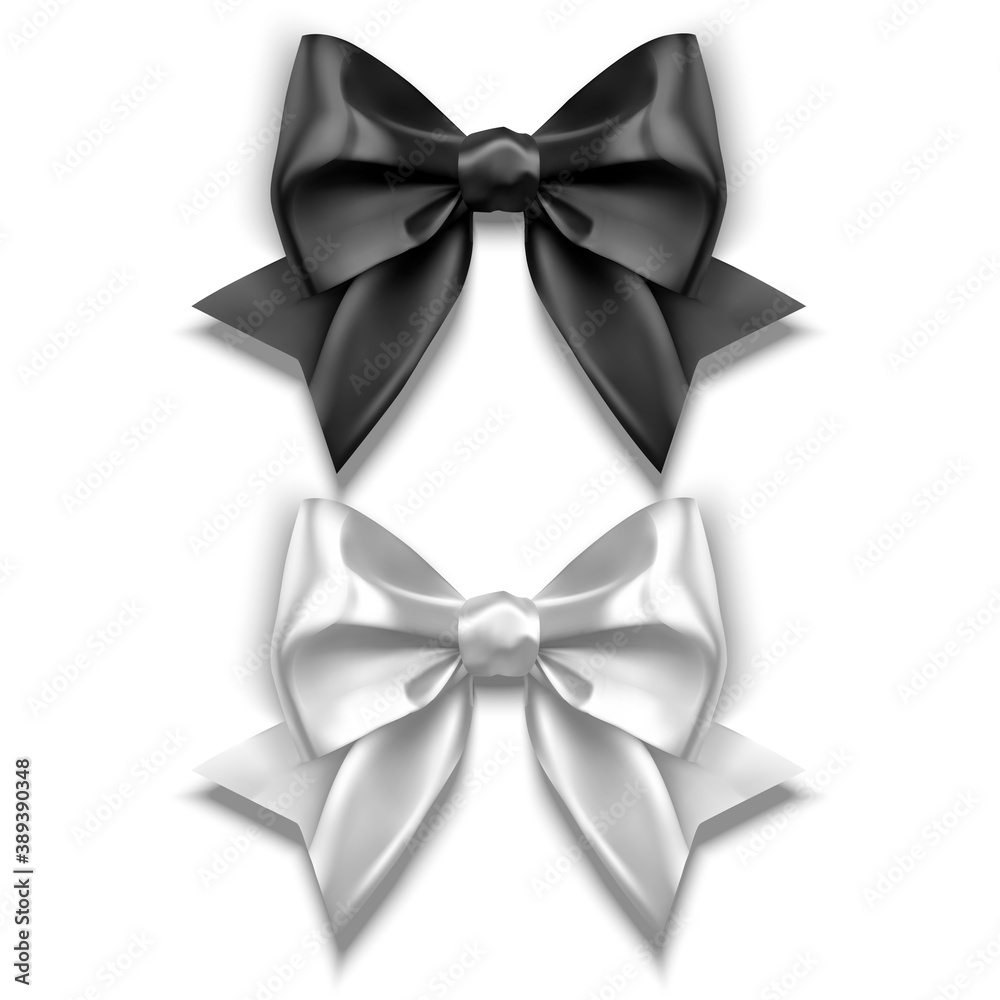Set of Realistic bows, Ribbon of black and white colors isolated on white background. Vector eps 10 illustration Set of Realistic bows, Ribbon of black and white colors isolated on white background. Vector eps 10 illustration