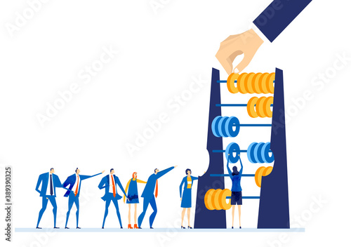 Team of successful business people, bankers working with abacus, calculating profit, expenses, discussing financial strategy for the future. Business concept illustration 