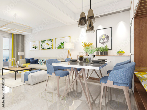 Clean and tidy dining room has wooden table and chair, very neat and clean