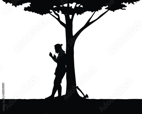 Lumberman with ax for tree cutting silhouette vector