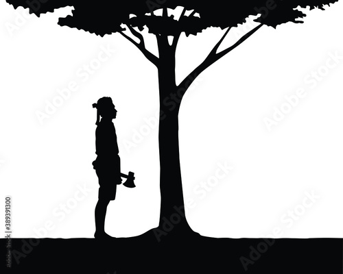 Lumberman with ax for tree cutting silhouette vector