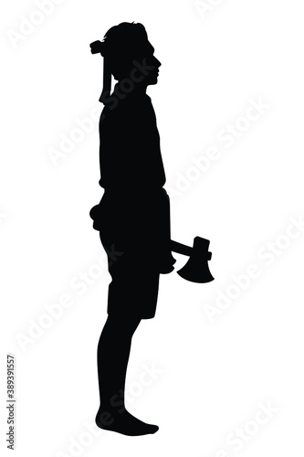 Lumberman with ax for tree cutting silhouette vector