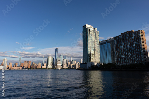 Lower Manhattan Skyline seen from the Riverfront of Jersey City along the Hudson River