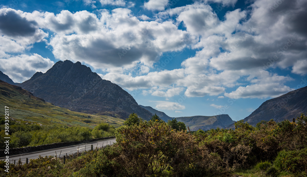 View of mighty East Face of Tryfan mountain in Snowdonia National Park, Wales