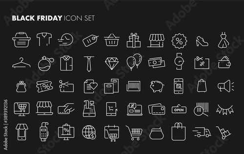 Black friday icon set. Sale, shipping, money, icon, vector, sign, discount, buy, price, symbol. 