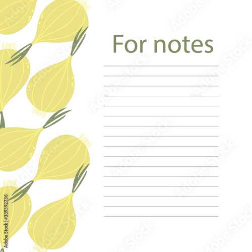 Cookbook page vector template. A place to write recipes. Vector illustration. Garlic theme