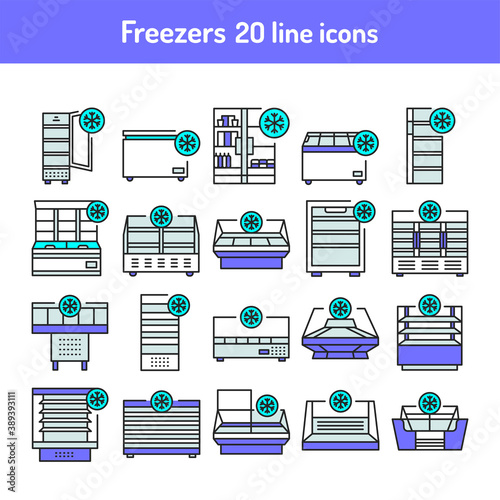 Freezer cold color line icons set. Household equipments.