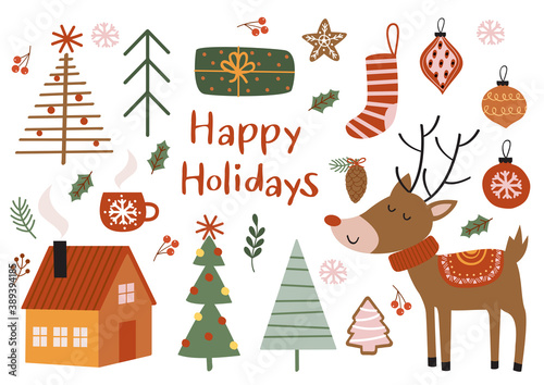 set of isolated bohemian Holiday elements