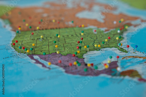 North america visited places pin map. USA map