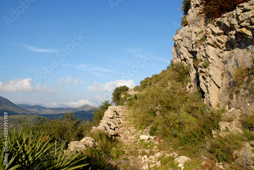  Historic Mozarabic trail, now a popular hiking route to Barranc de Infierno in the Vall De Laguart, Benimaurell,  Alicante Province, Spain photo