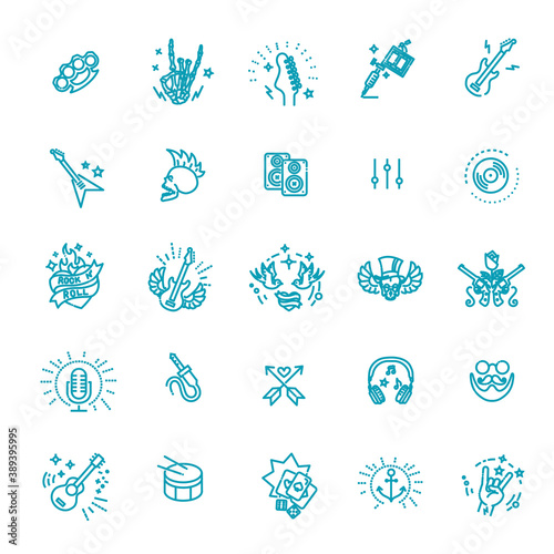 Rock and Roll line icon set. Vector icons