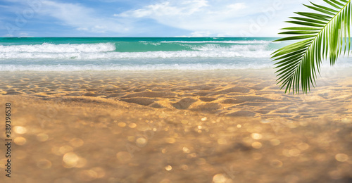 Photography Beautiful sand beach and blue sea view on summer, Luxury island paradise for tourism travel on summer holiday