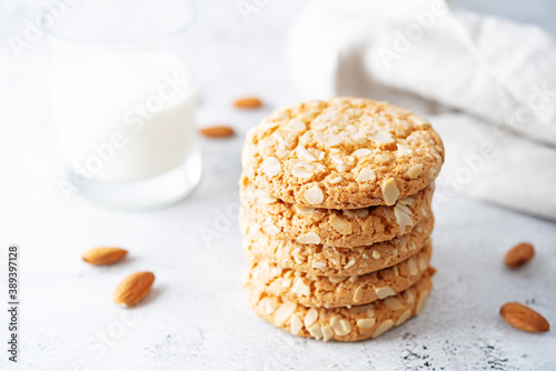 Cookies with almond with glass of milk photo