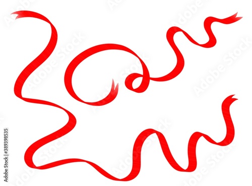 Red wavy ribbons isolated on white, vector illustration