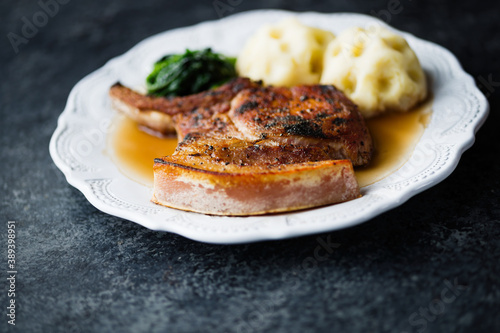 rustic golden  caramelized pork chop