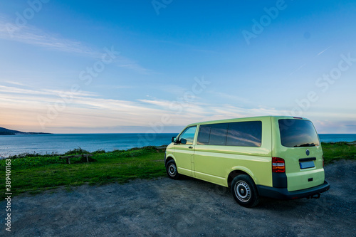 Camper van looking to the horizon