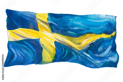 Obraz na plátně Sweden, Swedish flag. Hand drawn watercolor illustration.