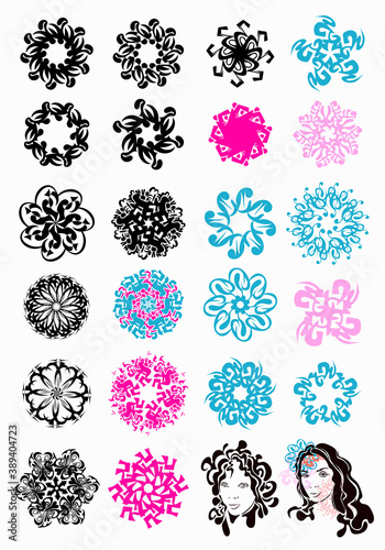 Floral graphic elements vector set and woman illustrations