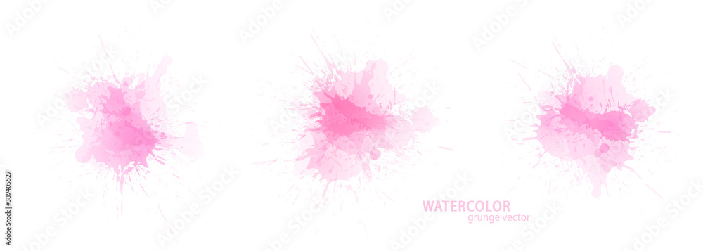 Watercolor effect vector stains. Grunge splatter set. Paint pastel stains.  Ink spots. Splatter. Watercolor drops. Grunge backgrounds collection.
