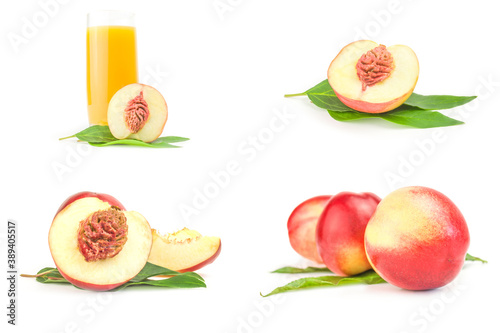 Fototapeta Naklejka Na Ścianę i Meble -  Set of fresh peaches fruits isolated on a white background cutout