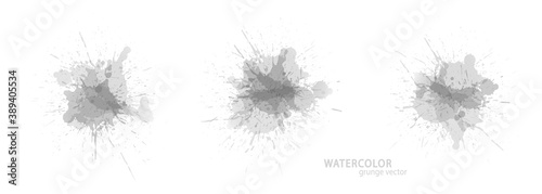 Watercolor effect vector stains. Grunge splatter set. Black paint stains. Ink spots. Black and white drops. Grunge backgrounds collection.