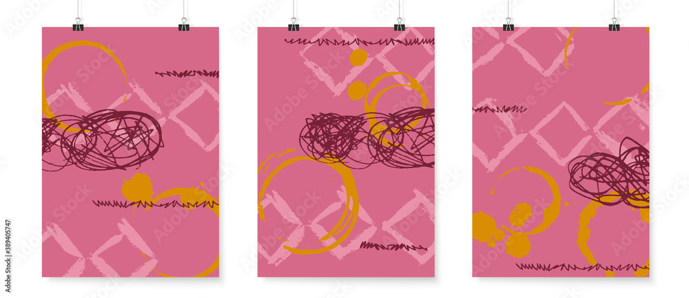 Abstract backgrounds set. Grunge poster backdrops. Posters on binder clips. Quirky doodles. Geometric shapes wallpapers. Bright retro colors design. Abstract backgrounds set. Grunge poster backdrops. Posters on binder clips. Quirky doodles. Geometric shapes wallpapers. Bright retro colors design.