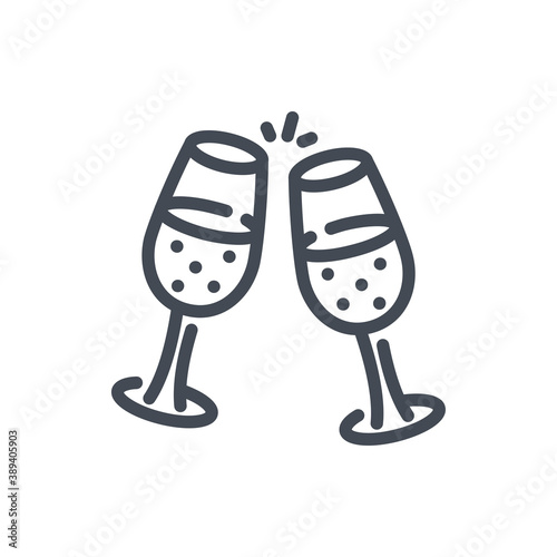Champagne glasses line icon. Two sparkling champagne glasses vector outline sign.