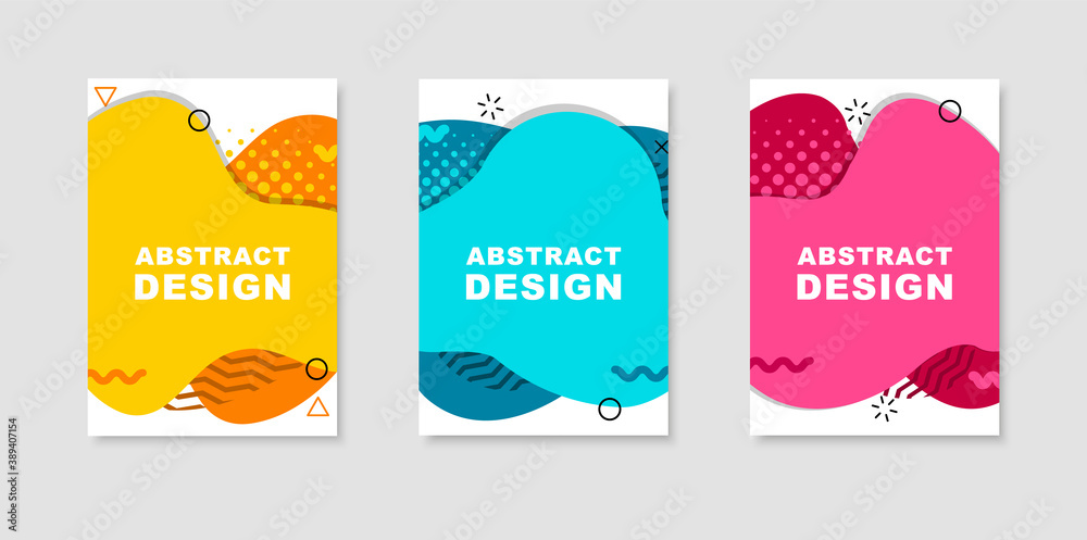 Set of abstract banners. Liquid banners. Dynamical elements in memphis style. Template for flyer, poster, brochure, presentation and background. Web template.