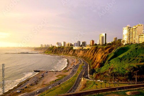 Coastline in Miraflores in the south of Lima  Peru