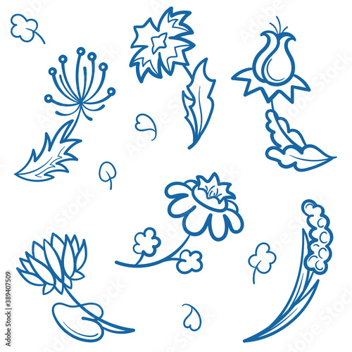 floral ornament elements collection isolated on white. seamless vector pattern