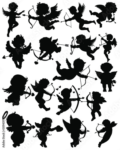 Cupid silhouettes. Set of cupid. Collection silhouettes of cupid. Bundle cupid. Cupid silhouettes. Vector illustration.