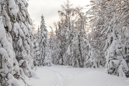 Winter landscape. Taganay national Park, Zlatoust city, Chelyabinsk region, South Ural, Russia.