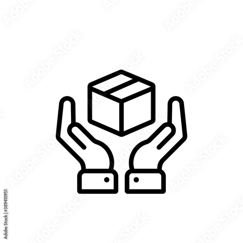 Hands holding box. Pick up point, receive order, collect parcel, delivery services. Shipping delivery symbol. Package tracking vector. Vector flat cartoon illustration for web sites
