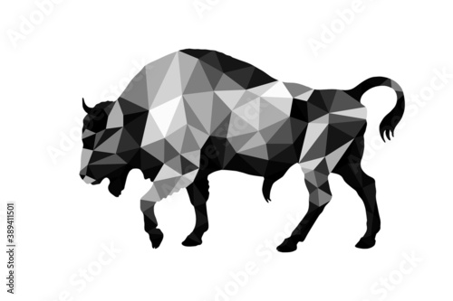 Bison, bull,  isolated image on a white background in a low-poly style