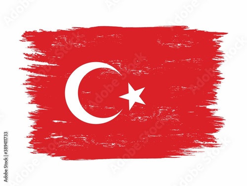 Colored illustration of flag, star, month on a red background. Vector illustration in vintage style with grunge texture for prints, stickers. Turkey flag.