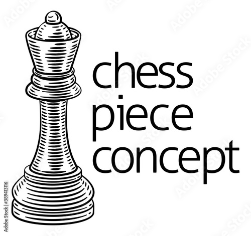 A queen chess piece in vintage woodcut style concept
