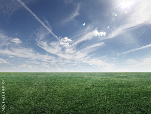 Image of green grass field and cloudy sky