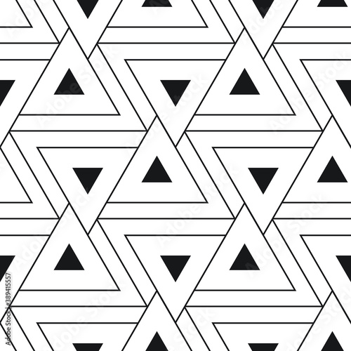 Triangle seamless pattern. Geometric pattern. Black and white abstract background. Vector illustration. Repeating texture. Elegant ornament. Modern design textile, paper, wallpaper, cloth.