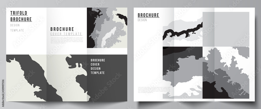 Vector layouts of covers design template for trifold brochure, flyer layout, magazine, book design, brochure cover, advertising mockup. Landscape background decoration, halftone pattern grunge texture