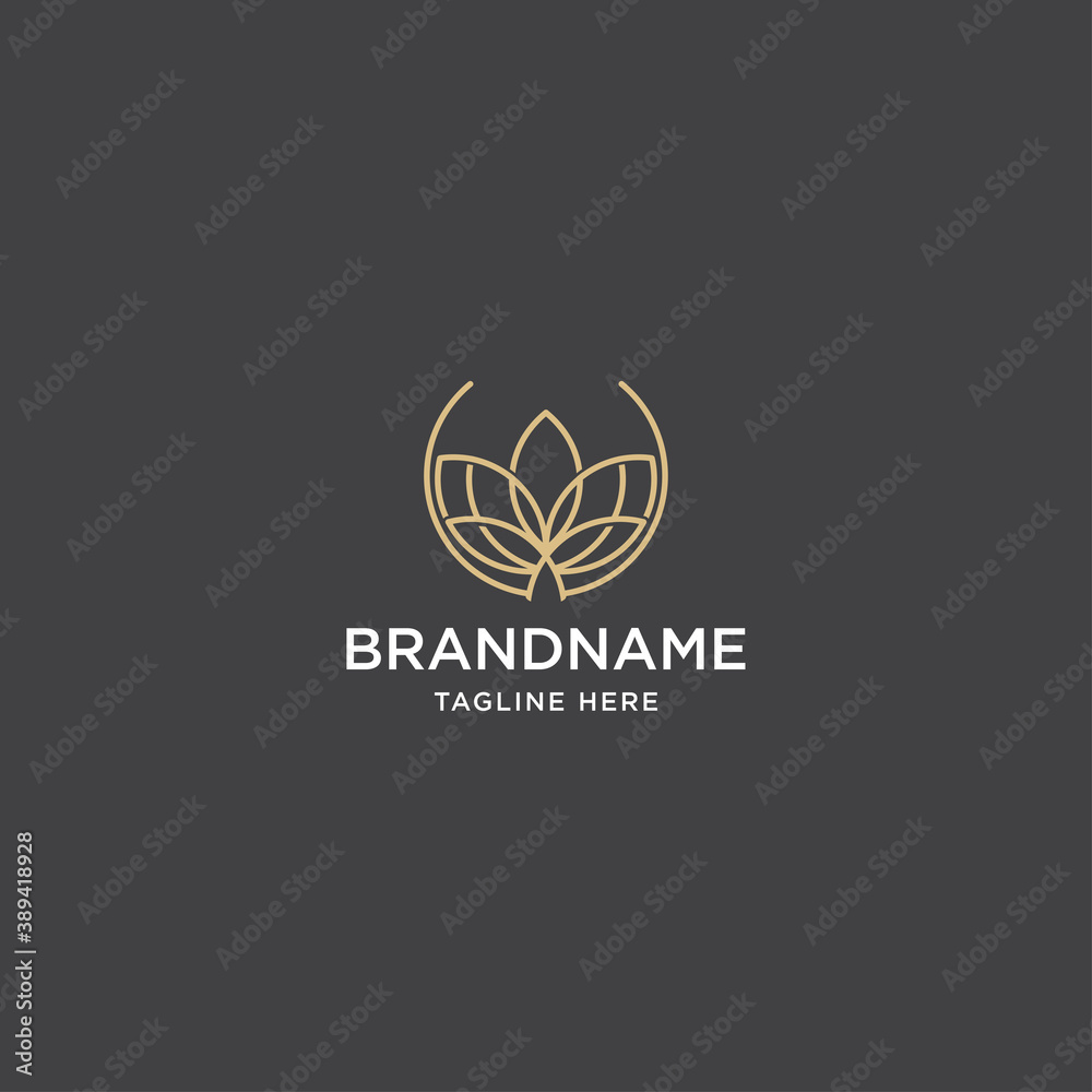 Golden lotus line art logo. Flat leaf logo design premium Golden lotus line art logo. Flat leaf logo design premium