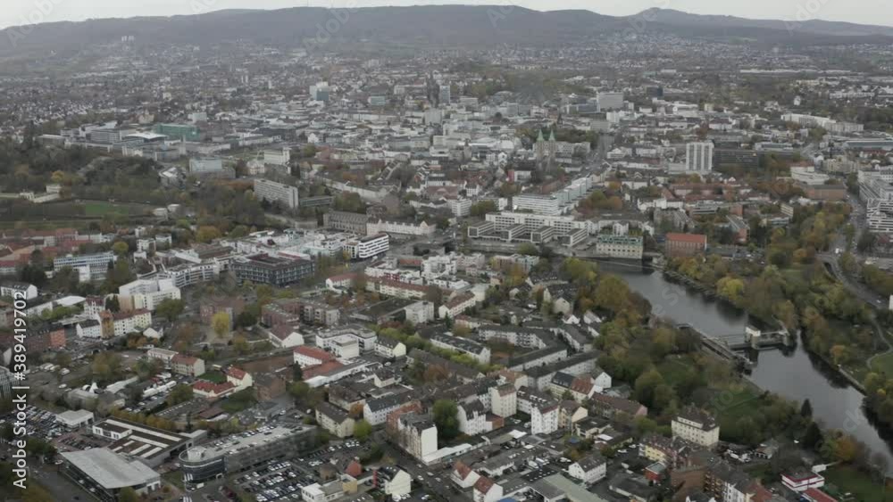 Drone Aerial Shot of the german city center of Kassel in Germany, Hessen, Europe Drone Aerial Shot of the german city center of Kassel in Germany, Hessen, Europe