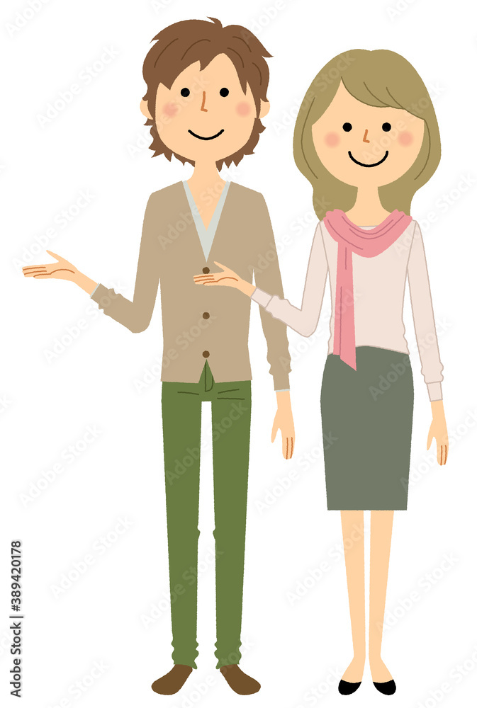 説明する若い男女 夫婦 カップル 説明する若い男女 夫婦 カップル