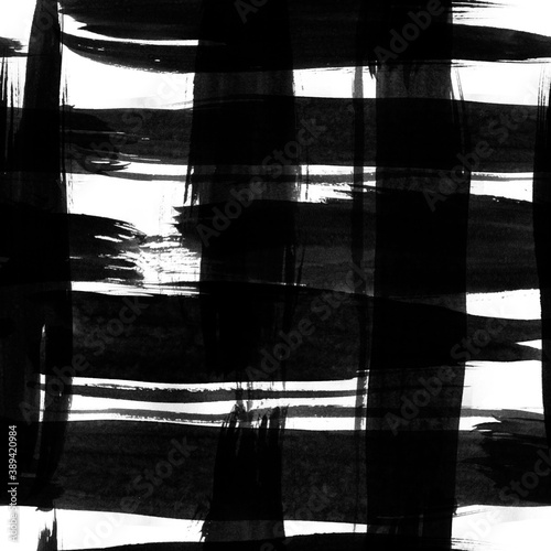 Seamless pattern with creative texture. Background with hand drawn watercolor intersect lines, paint strokes. Black and white.