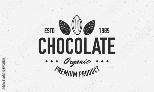 Cocoa Beans, Chocolate, Cacao logo, poster. Chocolate trendy logo with Cocoa Bean and leaves. Vector emblem template.