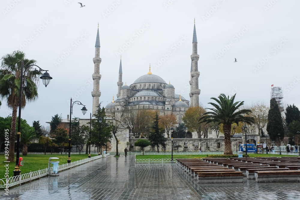 Sultanahmet Mosque or Blur Mosque on a cloudy day - Istanbul, Turkey