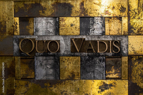 Photography Where Are You Going or Quo Vadis text on grunge textured copper and gold backgro