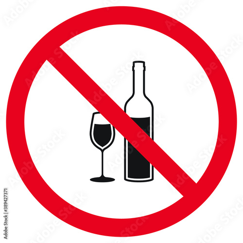 No alcohol (alcohol ban) sign on white background. Vector illustration.