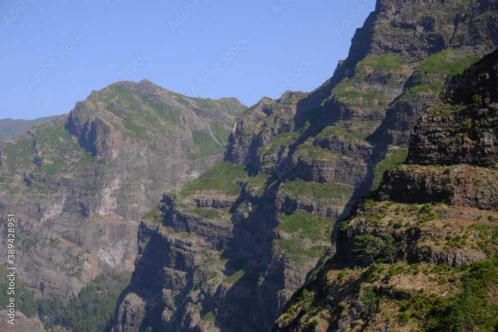 Steep hillsides and valley, Crral Das Freiras, Madeira, Portugal Steep hillsides and valley, Crral Das Freiras, Madeira, Portugal