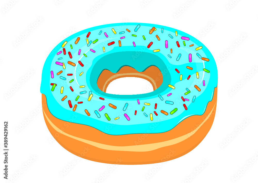 Blue glazed donut with sprinkles on top icon in cartoon style on a white background Blue glazed donut with sprinkles on top icon in cartoon style on a white background